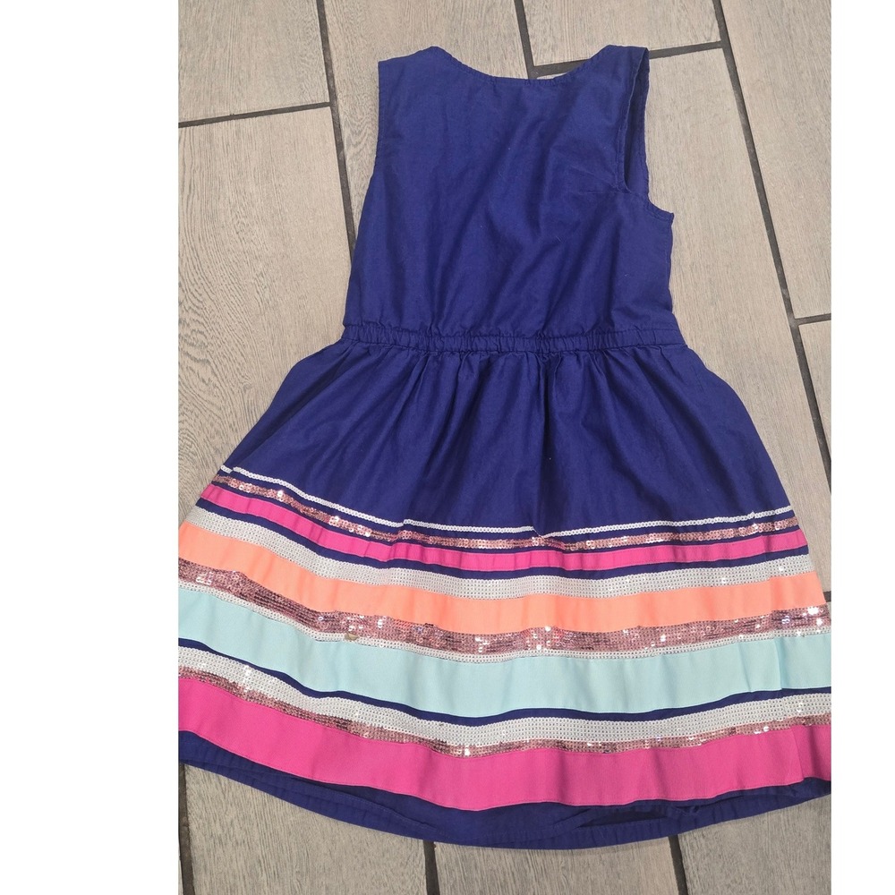 Gymboree Girls Blue Sleeveless Sequin Striped Hem Party Dress Size 8 - Picture 4 of 5